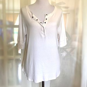 A New Day White 1/2 Sleeve Snap Henley